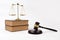 Vintage book and gavel with scales of justice for lawyer court r