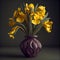 Vintage bouquet of yellow irises in a vase, ai illustration