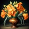 Vintage bouquet of yellow irises in a vase, ai illustration