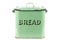 Vintage British green enamel bread bin on a white background