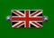 Vintage British Union Jack flag badge on a racing green coloured car close up