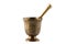 Vintage bronze mortar with pestle on white