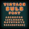 Vintage bulb font. Glowing letters. Retro Alphabet with lamps. G