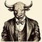 Vintage Bull In Suit: A Whimsical And Ironical Bardcore Portrait