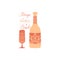 Vintage burnt orange color concept of bottle and glass for amarula and champagne. Vector