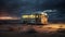 Vintage Bus In Desert Lightning Storm: A Portrait With Hidden Meanings