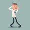 Vintage Businessman Suffer Emotion Fear Horror Depression Stress Character Icon on Stylish Background Retro Cartoon