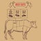 Vintage butcher cuts of beef scheme vector