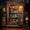 Vintage cabinet with exquisite collection of antique objects