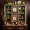 Vintage cabinet with exquisite collection of antique objects