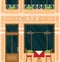 Vintage cafe house building facade vector illustration. Cartoon European city street with building green exterior, front