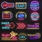 Vintage cafe and night club roadside neon signs vector set