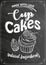 Vintage cakes with cream poster design on chalk board, vector.