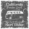 Vintage California Beach poster. Surf Rider typography for print, t-shirt, tee design.