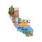 Vintage California map badge with tourist attractions. Retro style US state patch concept, print for t-shirt and other