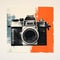 Vintage Camera In Blue And Orange Canvas: A Minimalist Composition Inspired By Paula Scher