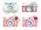 Vintage camera and floral bouquets watercolor set. Handmade clipart isolated on white background