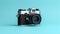 Vintage Camera Mockup On Blue Background With Copy Space