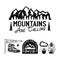 Vintage camp logos, mountain badges set. Hand drawn labels designs. Travel expedition, wanderlust and hiking. Mountains