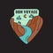 Vintage camping adventure badge illustration design. Outdoor logo with mountain river valley and quote - Bon Voyage