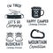 Vintage Camping Silhouette Badges with quotes Mountain Expedition. Travel Monochrome Emblems. Hiking Logo Designs Set