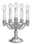 Vintage candelabra with five burning candles in engraving style. Hand drawn candlestick sketch illustration
