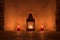 Vintage candlelit in metal lantern