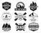 Vintage canoe kayaking logos patches set. Hand drawn camping labels designs. Mountain expedition, canoeing. Outdoor