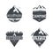 Vintage canoe kayaking logos patches set. Hand drawn camping labels designs. Mountain expedition, canoeing. Outdoor emblems for t