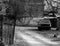 Vintage car at countryside yard background