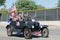 Vintage car decorated with american flags