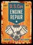 Vintage car engine repair service rusty plate