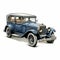 Vintage Car Illustration In Dark Azure And Beige