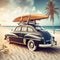 Vintage car parked on the tropical beach, travel, destination scenics
