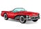 Vintage car. Retro red convertible without a roof with shadow. Vector illustration