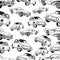 Vintage car seamless pattern, black and white retro cartoon background, coloring book, monochrome drawing. cars on a . For the