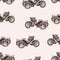 Vintage car seamless pattern, old retro drawing machine, cartoon vector background, monochrome. Illustration in style sepia. For