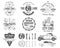 Vintage car service badges, garage repair retro labels and insignias collection. Included tire service icons and design