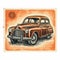 Vintage Car Stamp: Golden Age Illustration Inspired By Graflex Speed Graphic