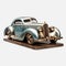 Vintage Car Statue In Dark Silver And Light Gold - Hyper-realistic Sculpture