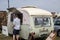 A vintage caravan converted into a mobile cafe