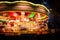 A vintage carousel spinning at night leaving vibrant and colorful light trails