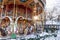 Vintage carousel in Tivoli amusement park in Copenhagen in winter.