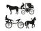 Vintage carriages with horses. Vector pictures of retro fairytale transport