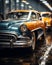 vintage cars are parked in an indoor garage