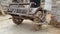 A vintage cart wheel in Piplaj Village near Ajmer, Rajasthan, India