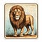Vintage Cartoon Illustration Stamp Lion - Highly Detailed Iconographic Symbolism