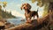 Vintage Cartoon Realism: Dachshund Puppy On Ontario\\\'s Shores