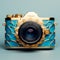Vintage Casino Blue And Gold Camera With Oriental-inspired Style