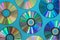 Vintage CD or DVD disk background, old circle discs used for data storage, share movies and music